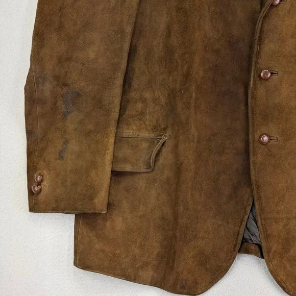 Vintage 70s Suede Leather Blazer Jacket Mens 46 Brown Western Heavy 3-Button